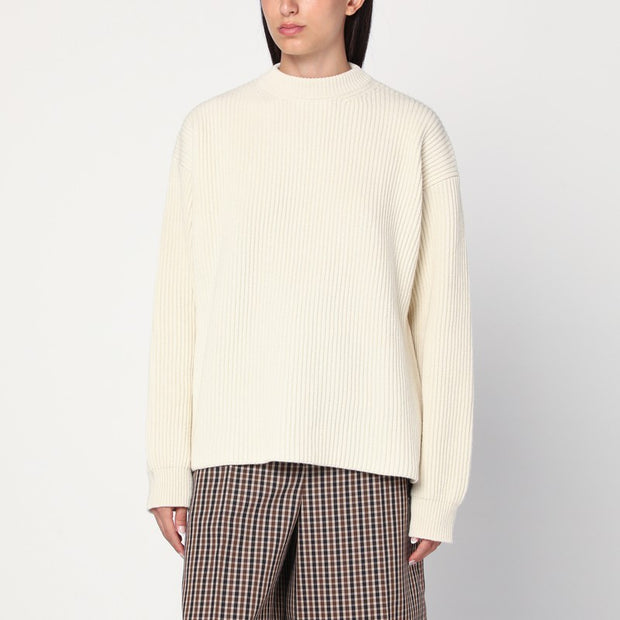 Jil Sander White Ribbed Crewneck Sweater