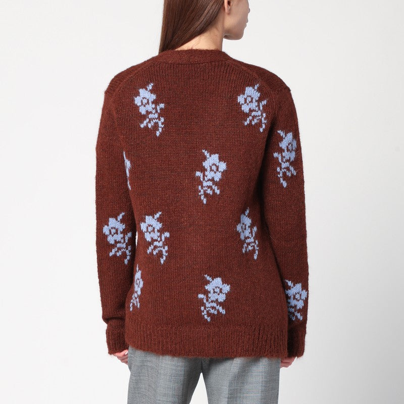 Jil Sander Brown Cardigan With Floral Inlay