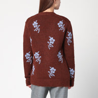Jil Sander Brown Cardigan With Floral Inlay