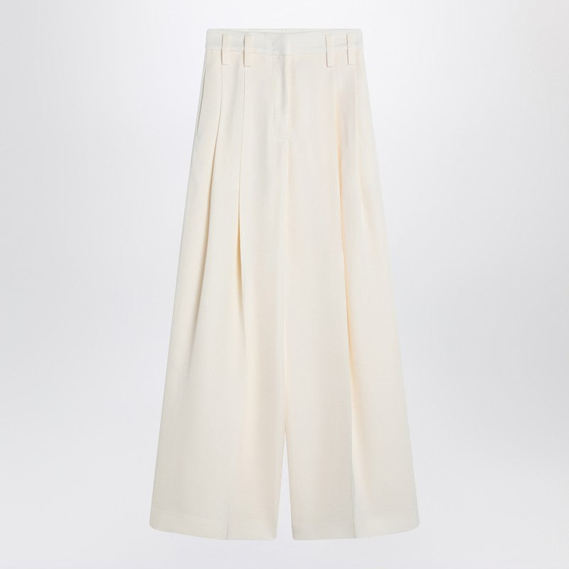 Jil Sander Wide Cream Trousers In Silk Blend