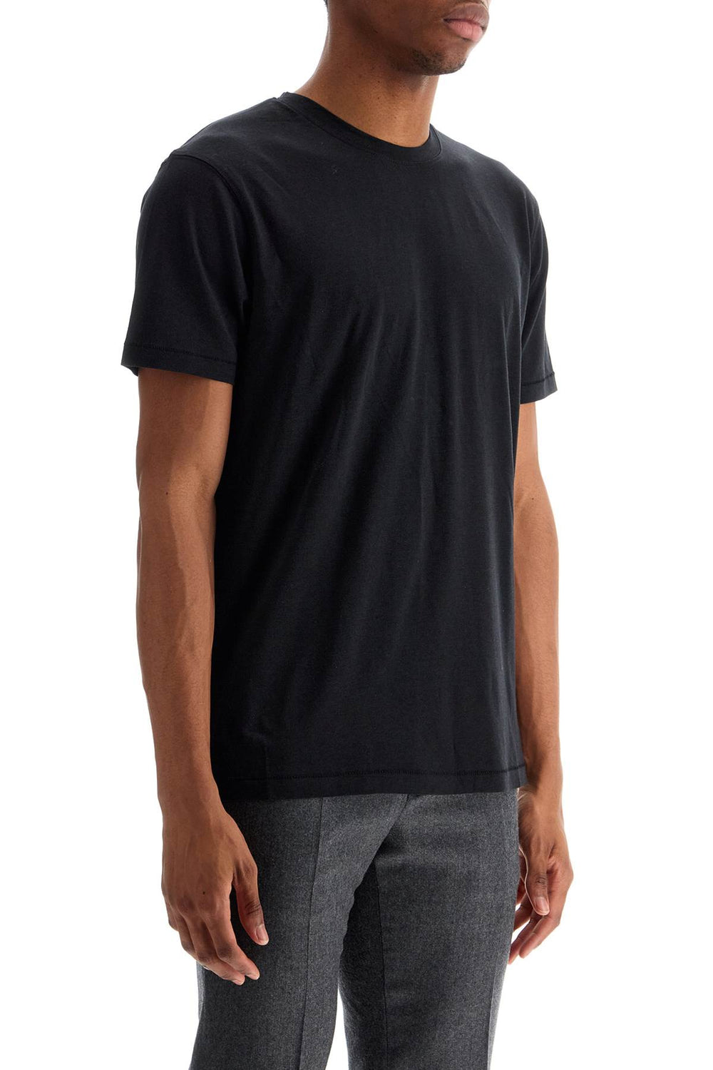 Tom Ford T-Shirt In Black Lyocell And Cotton Crewneck