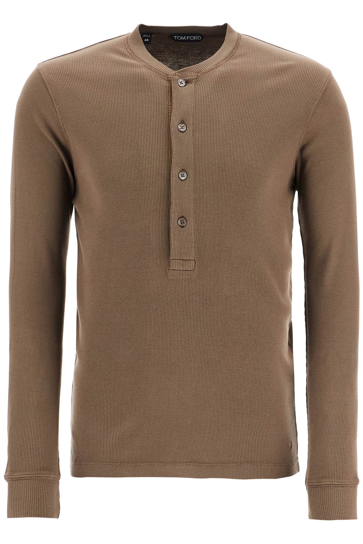 Tom Ford Henley T-Shirt In Moss Green Modal Cotton With Mother-Of-Pearl Buttons