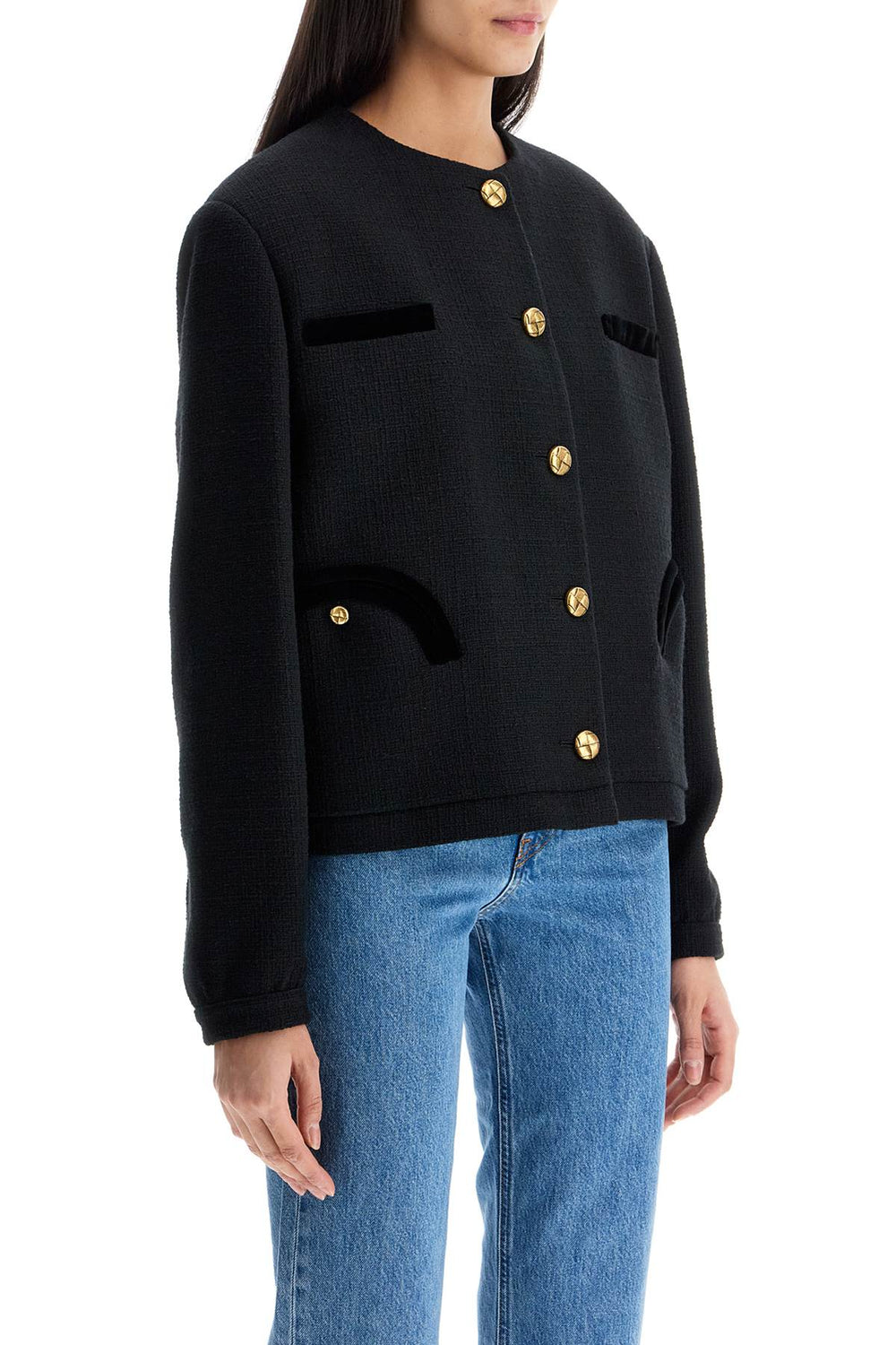 Blaze Milano Cropped Black Cotton Bolero With Golden Buttons