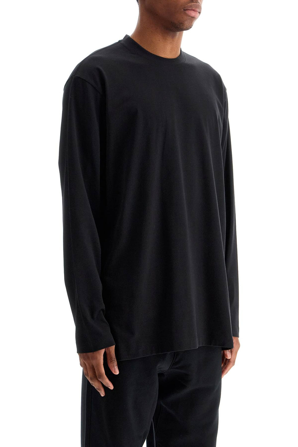 Y-3 Long Sleeve Black Cotton T-shirt With Graphic Print