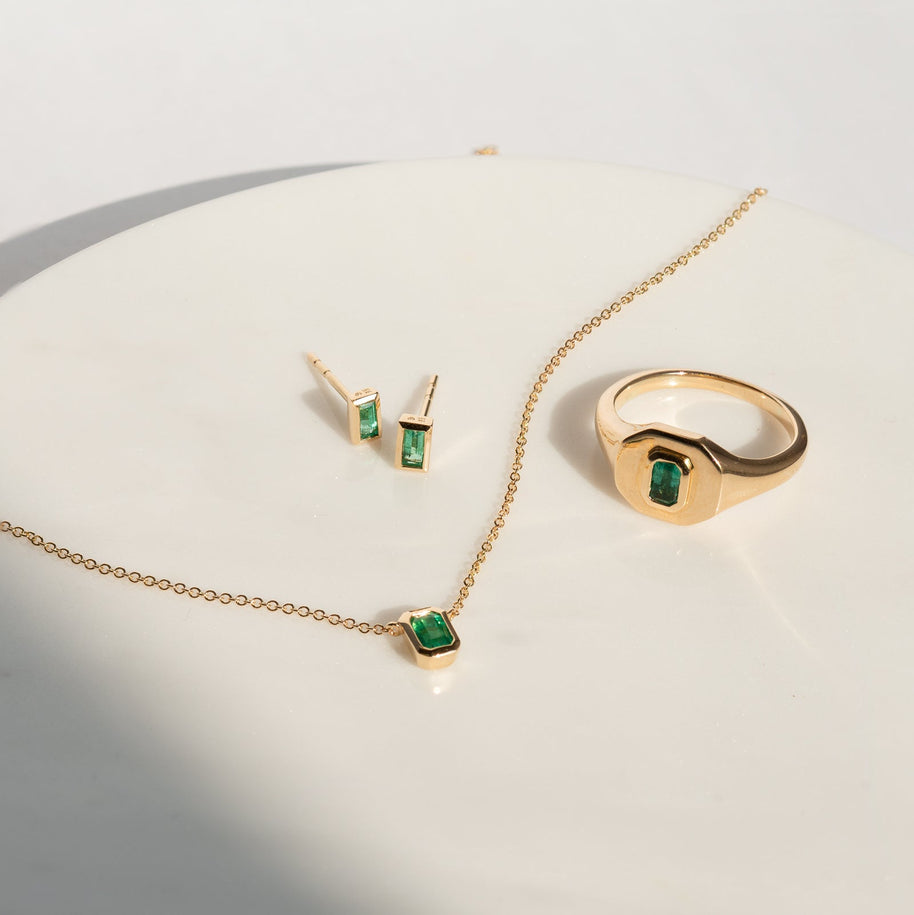 Zoe Lev Emerald Cut Emerald Necklace