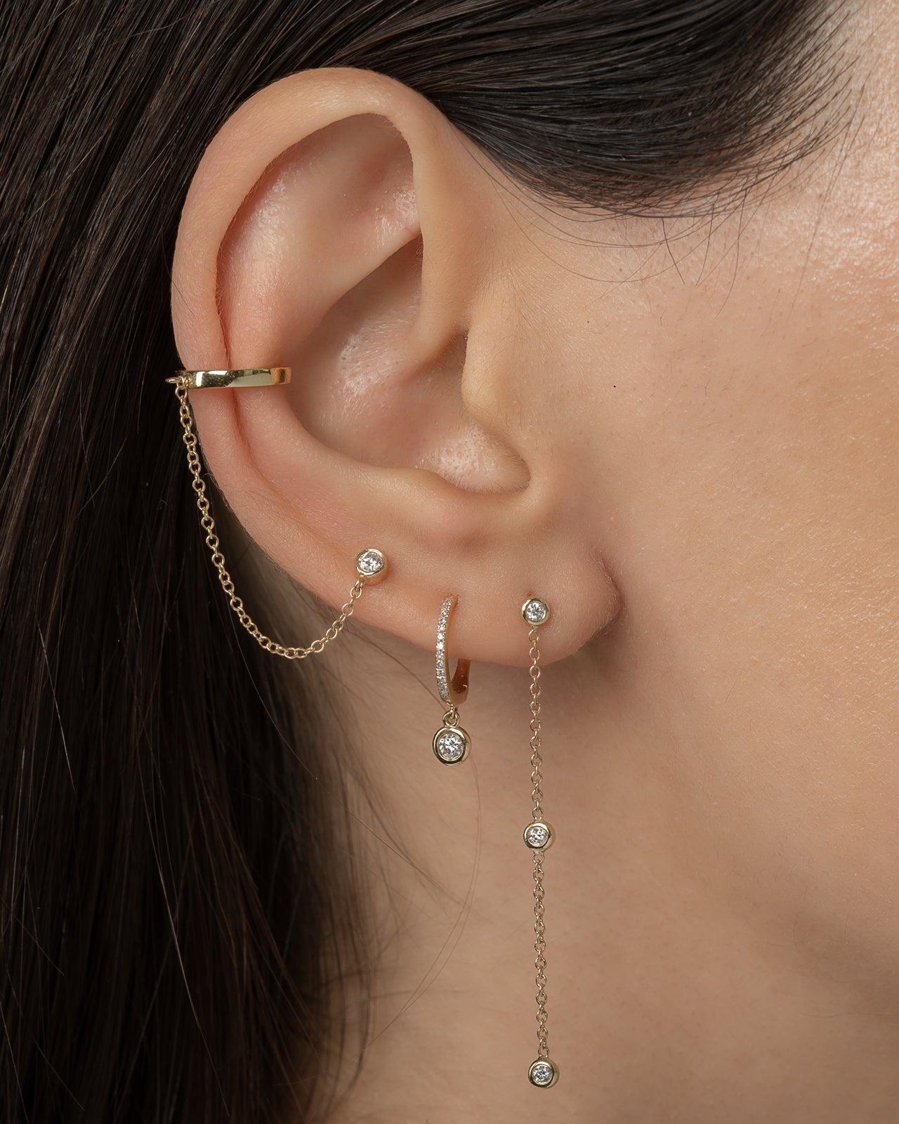 Zoe Lev Triple Bezel Diamond Drop Earrings