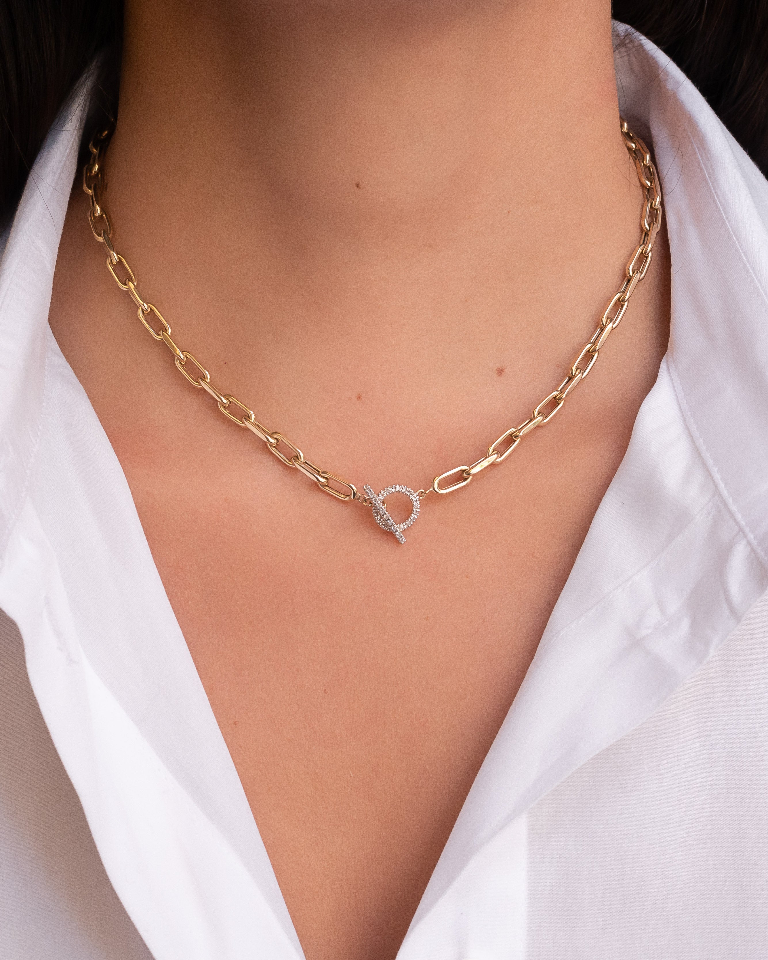 Zoe Lev 14k Gold Large Open Link Chain With Diamond Toggle Necklace