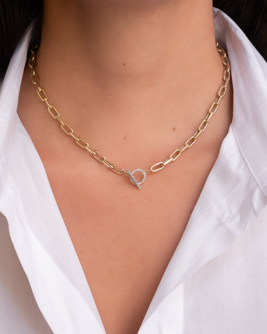 Zoe Lev 14k Gold Large Open Link Chain With Diamond Toggle Necklace