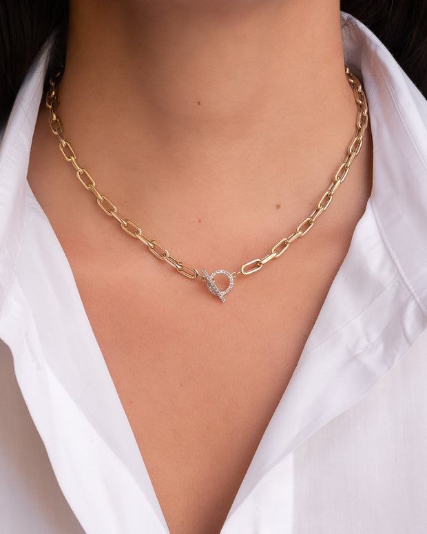 Zoe Lev 14k Gold Large Open Link Chain With Diamond Toggle Necklace