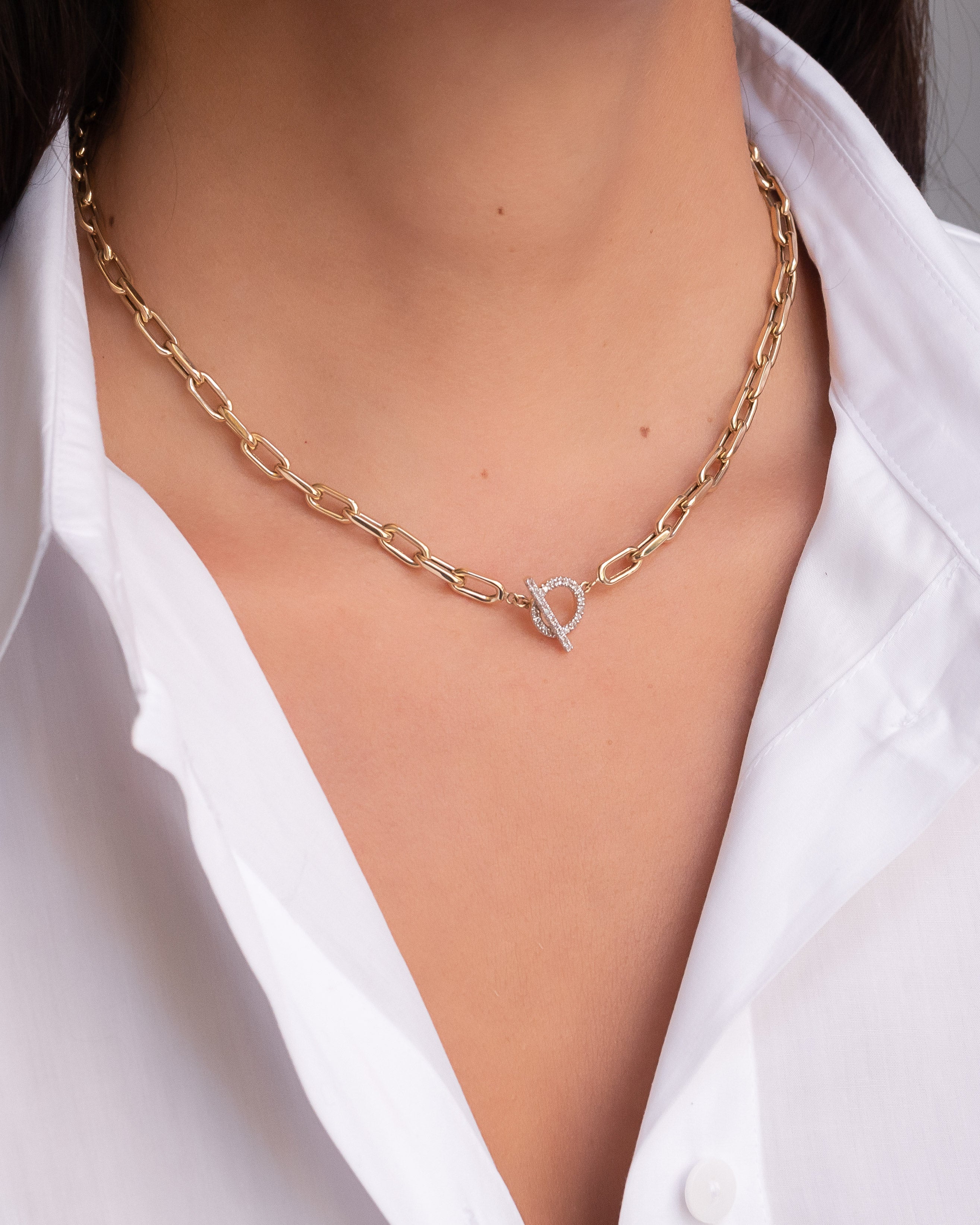 Zoe Lev 14k Gold Large Open Link Chain With Diamond Toggle Necklace