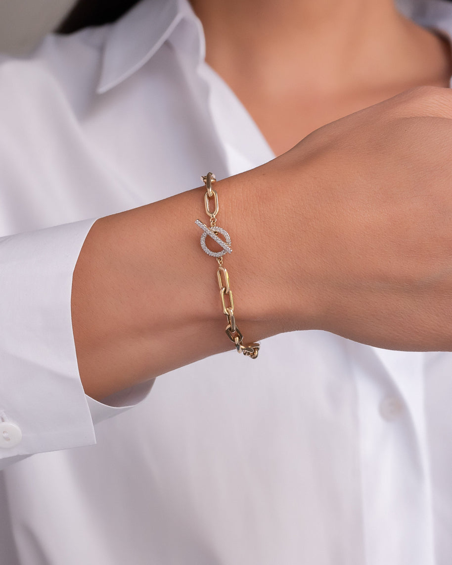 Zoe Lev 14k Gold Large Open Link Chain Bracelet With Diamond Toggle