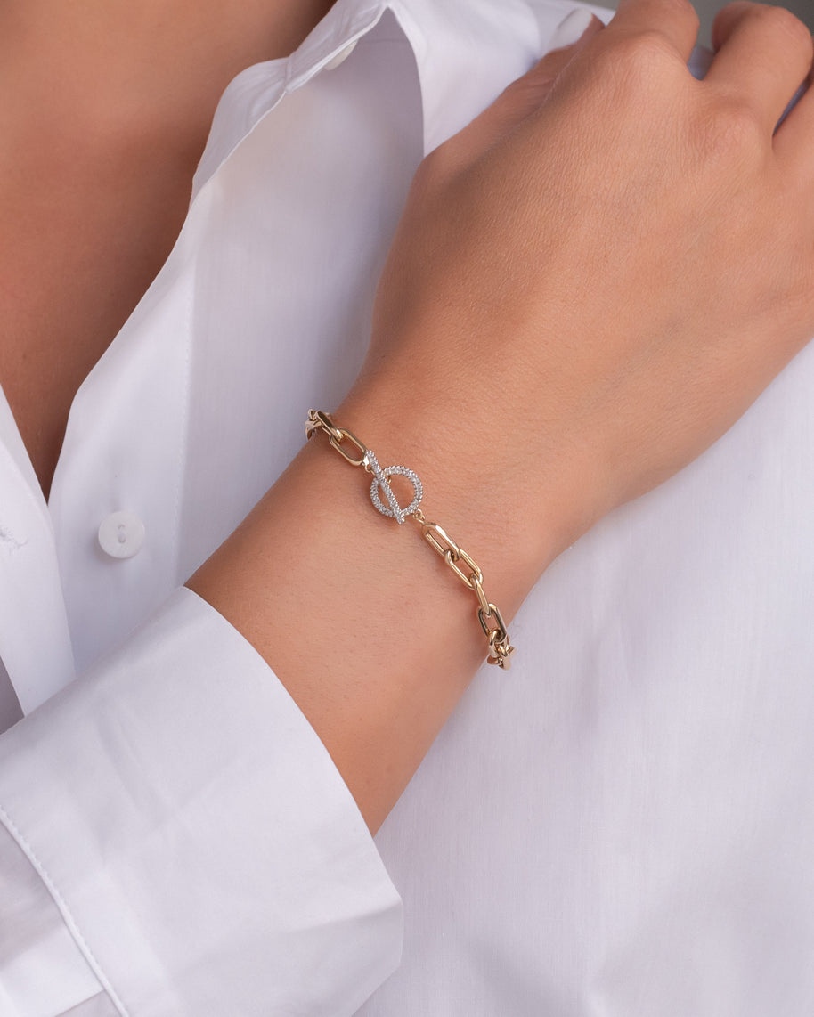 Zoe Lev 14k Gold Large Open Link Chain Bracelet With Diamond Toggle
