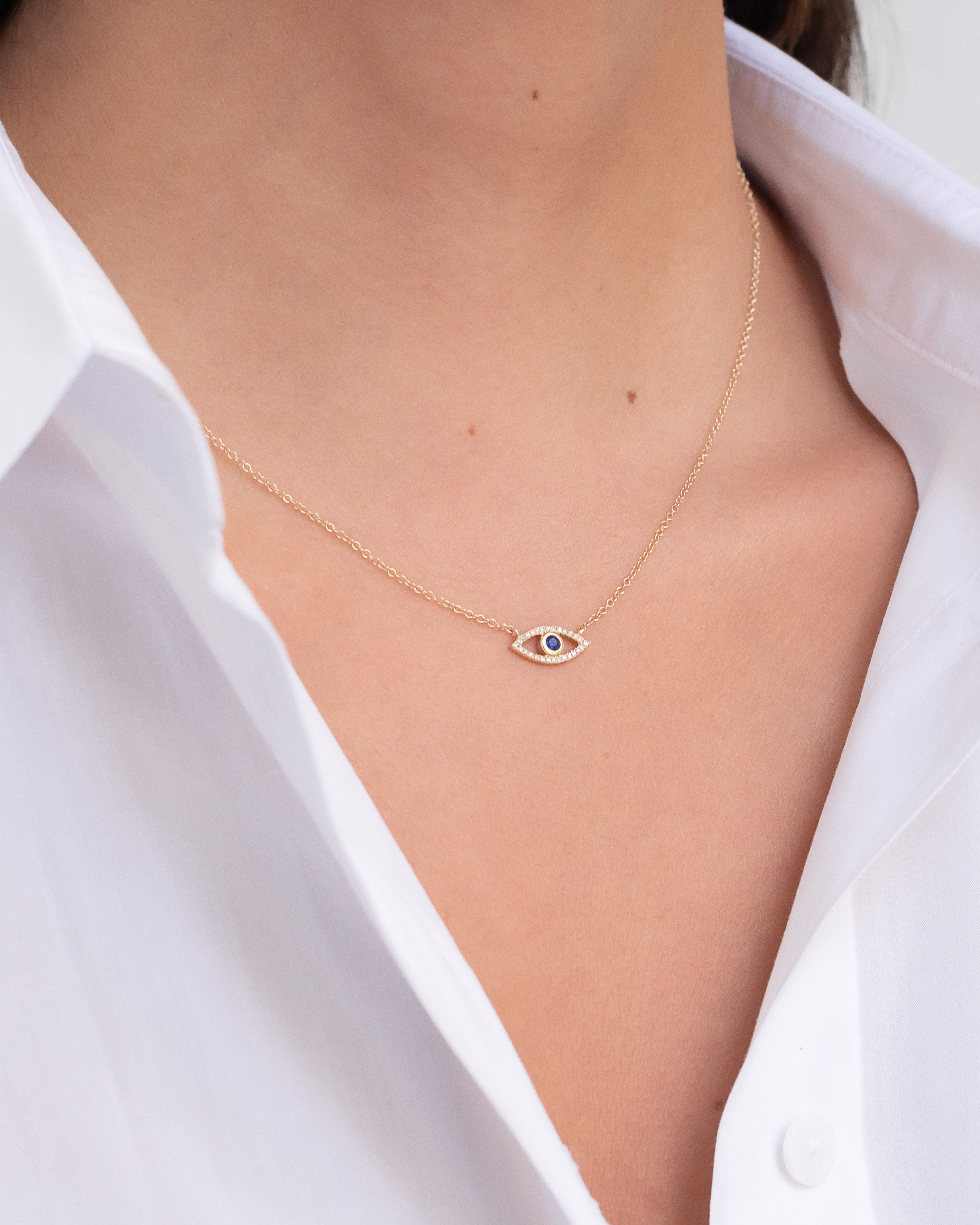 Zoe Lev Diamond & Sapphire Evil Eye Necklace