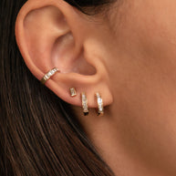 Zoe Lev Stacked Baguette Diamond Huggie Earrings