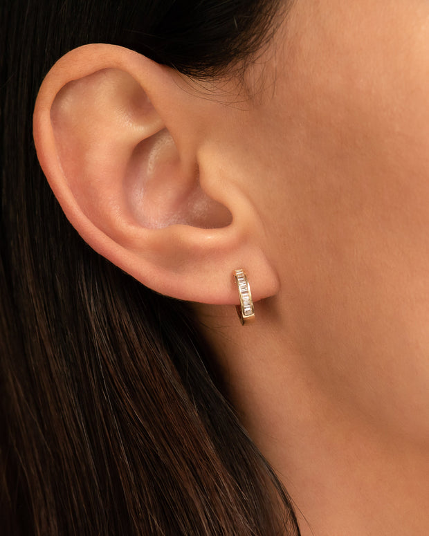 Zoe Lev Stacked Baguette Diamond Huggie Earrings