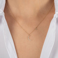 Zoe Lev Pave Diamond Moon And Star Necklace