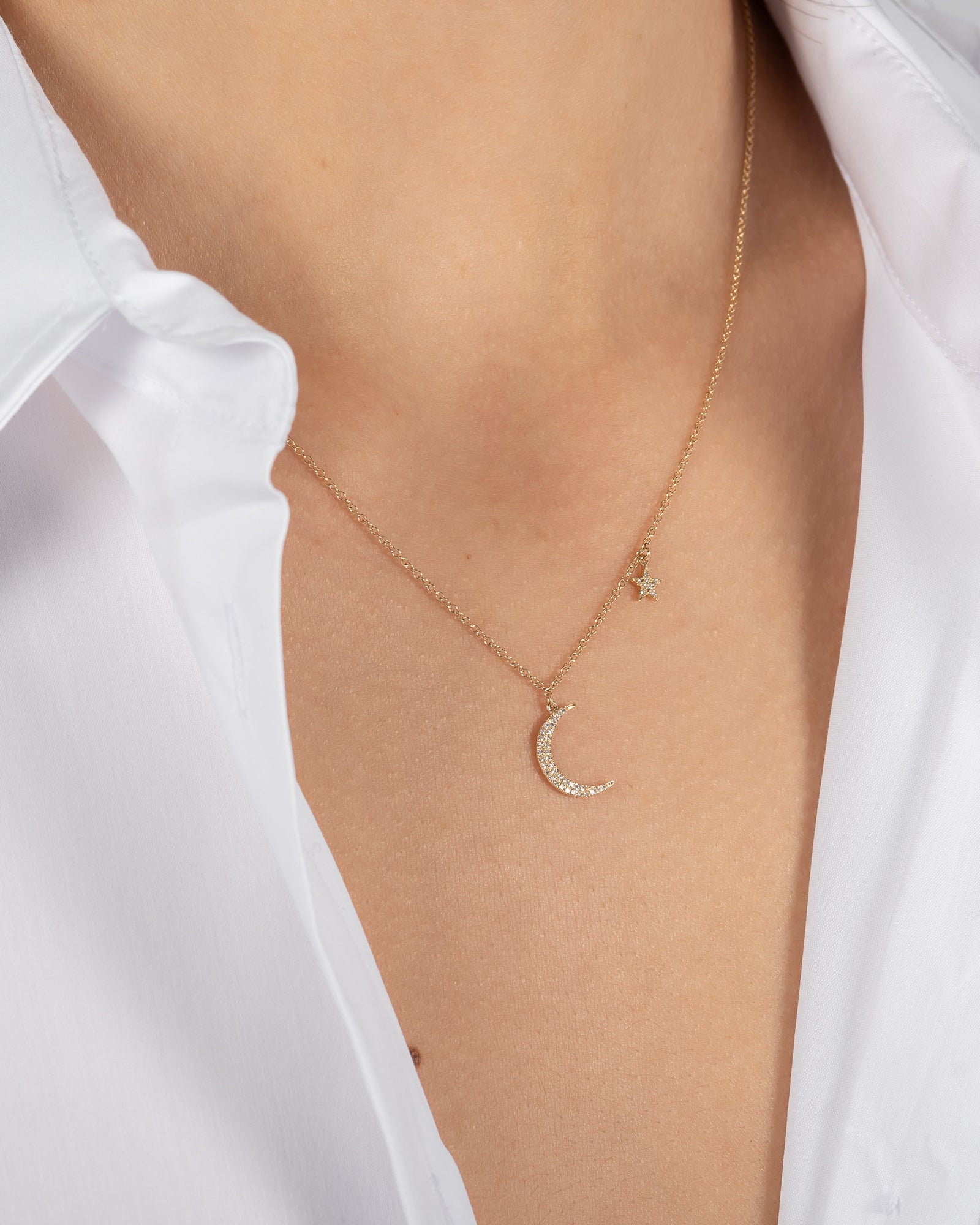 Zoe Lev Pave Diamond Moon And Star Necklace