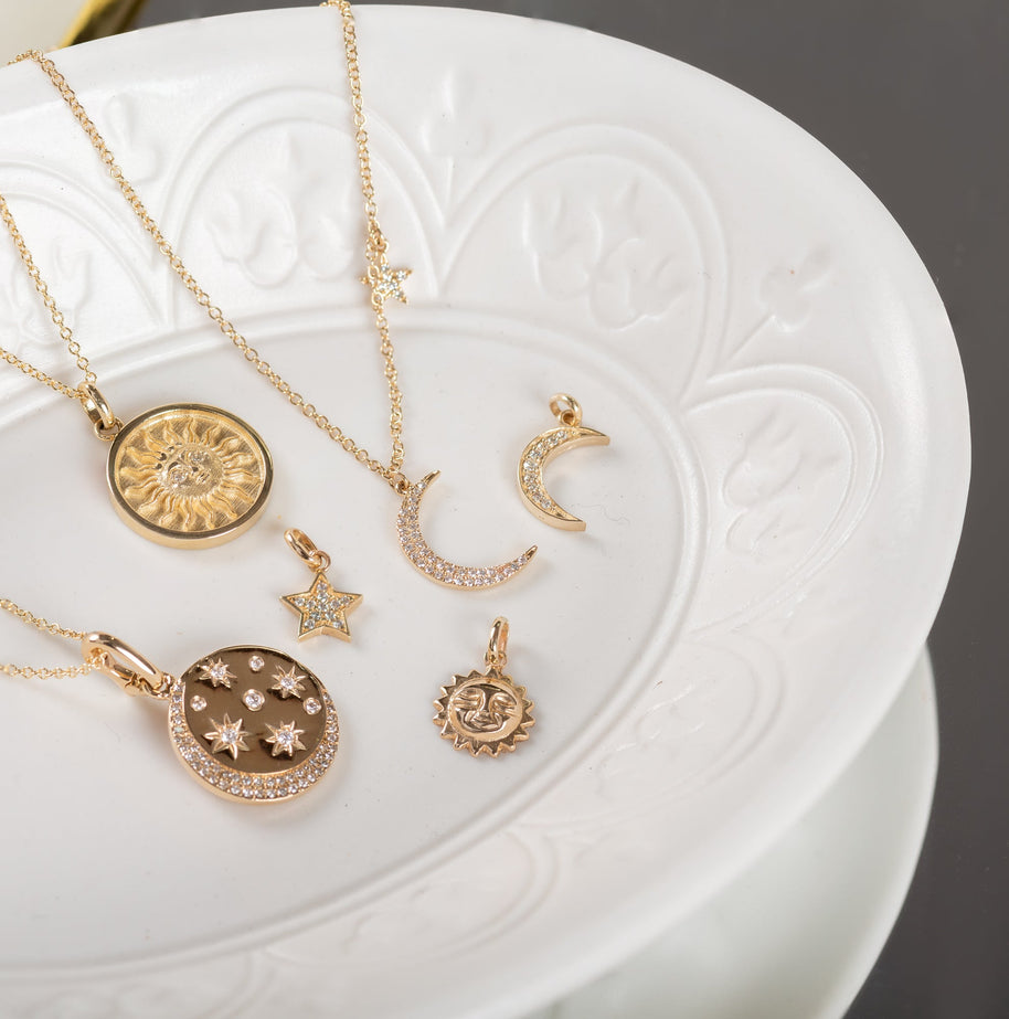 Zoe Lev Pave Diamond Moon And Star Necklace