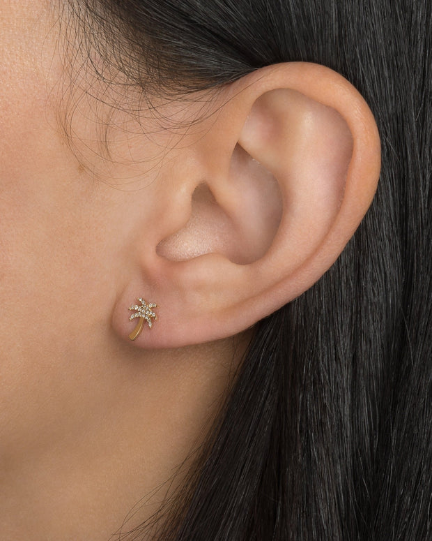 Zoe Lev 14k Gold Diamond Palm Tree Stud Earrings