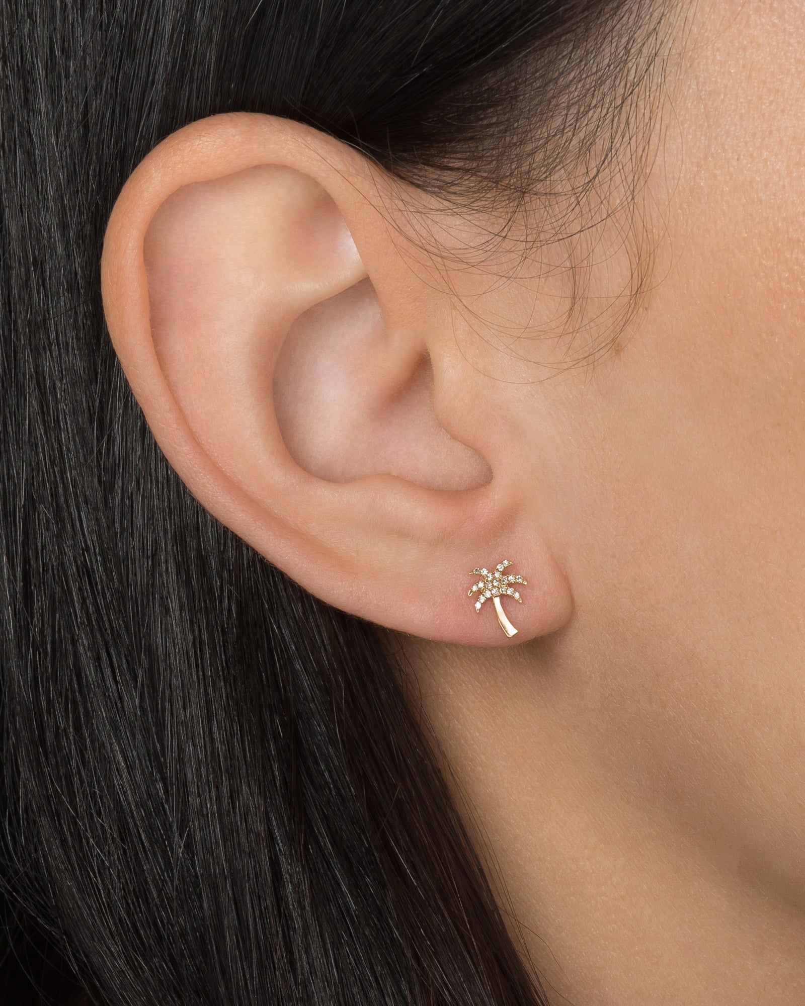 Zoe Lev 14k Gold Diamond Palm Tree Stud Earrings