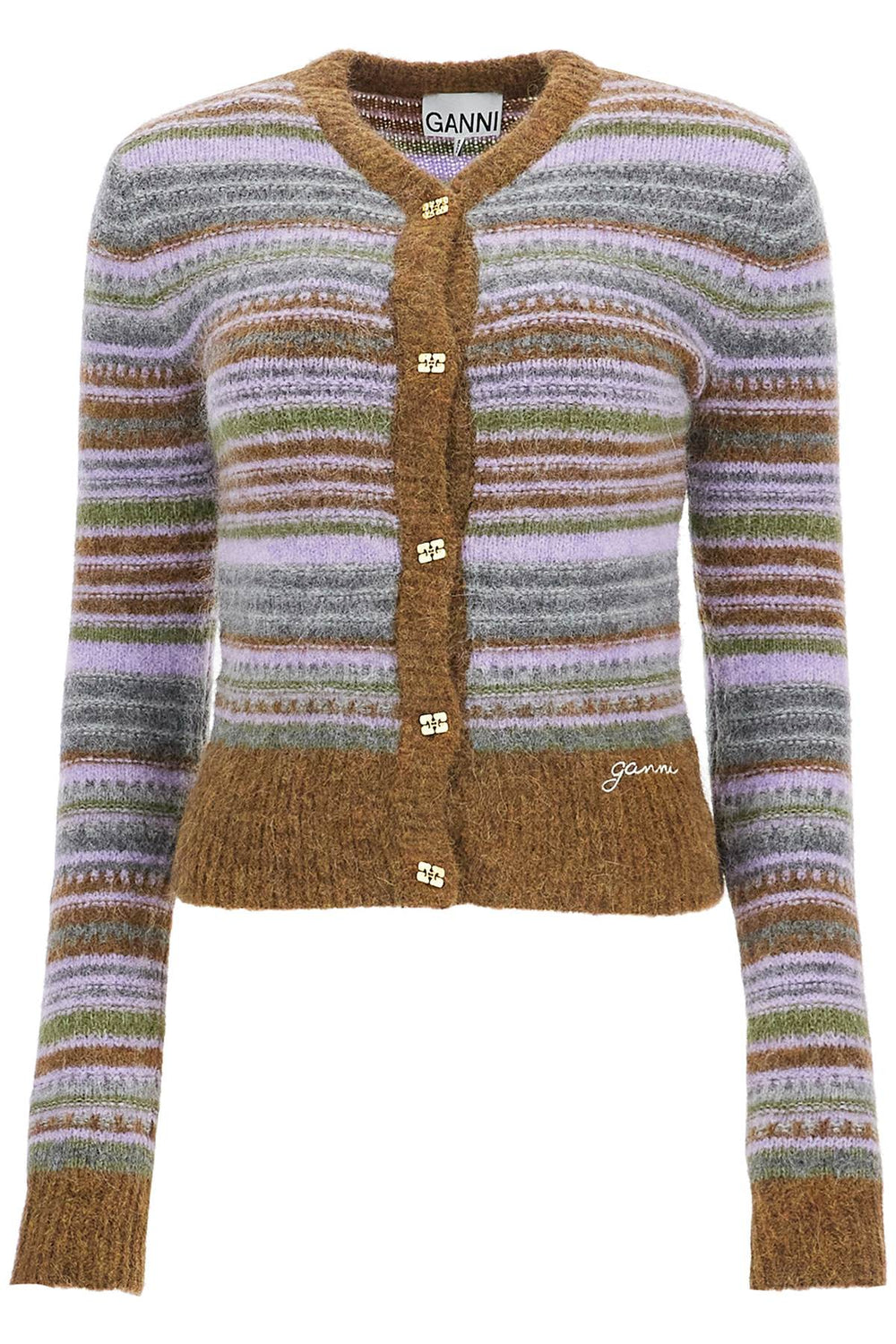 Ganni Wool Blend Striped Cardigan