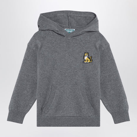 KENZO Grey Cotton Blend Hooded Jumper