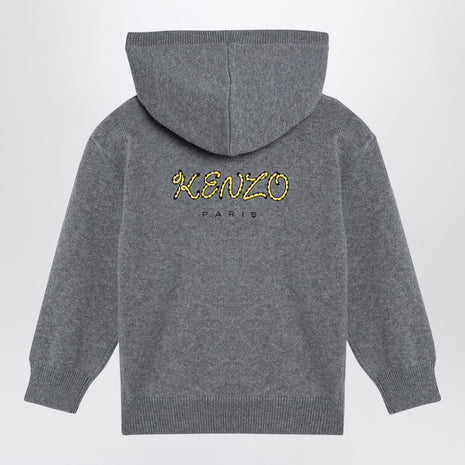 KENZO Grey Cotton Blend Hooded Jumper