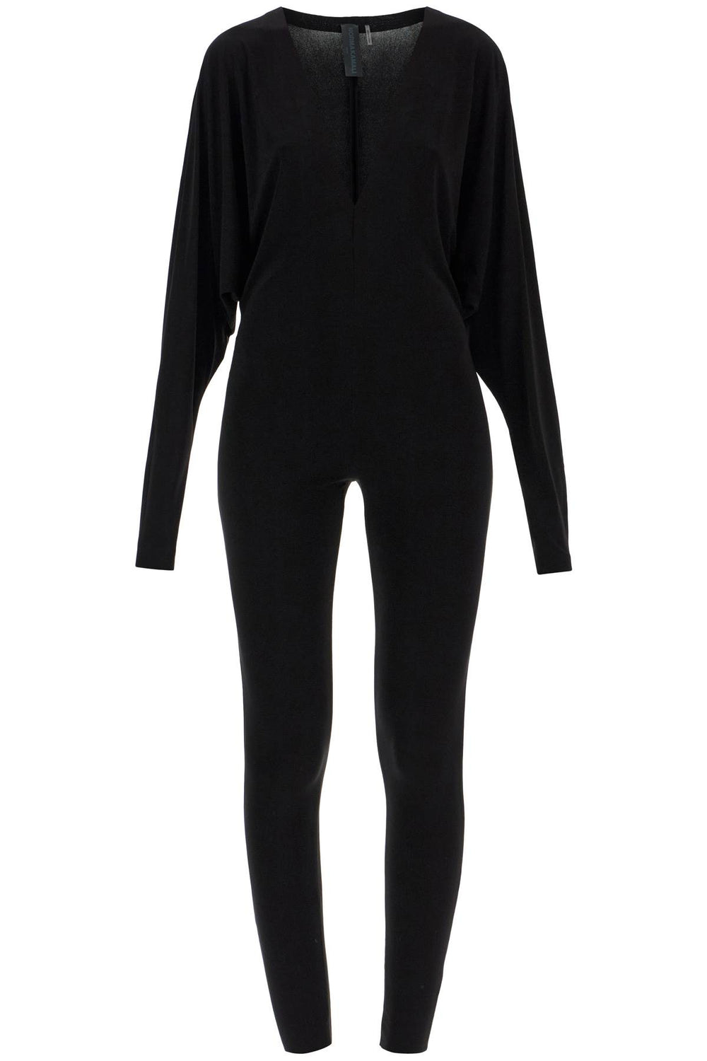 Norma Kamali Black Slim Fit Long Sleeve V Neck Jumpsuit