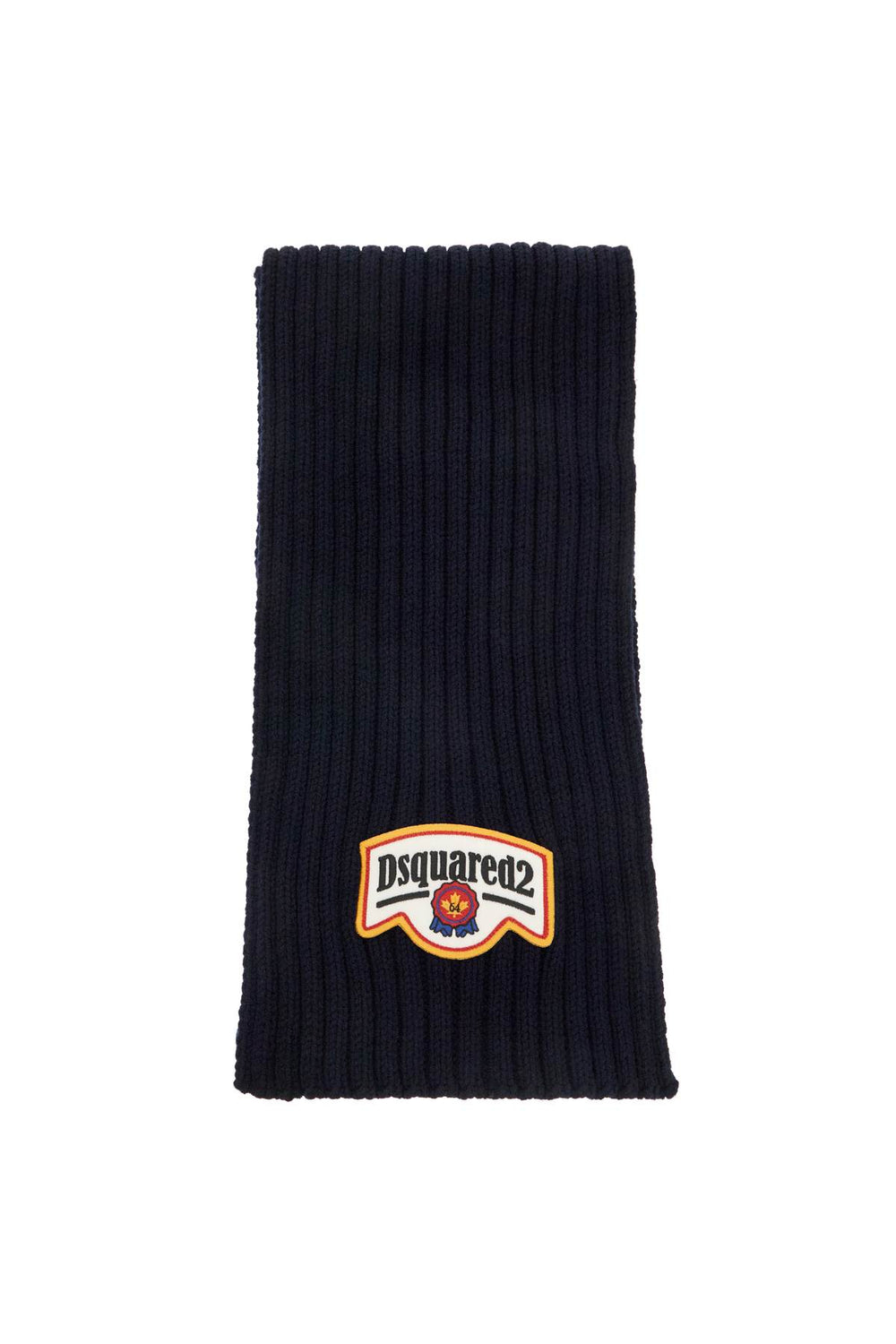 Dsquared2 Logo Patch Wool Ribbed Scarf