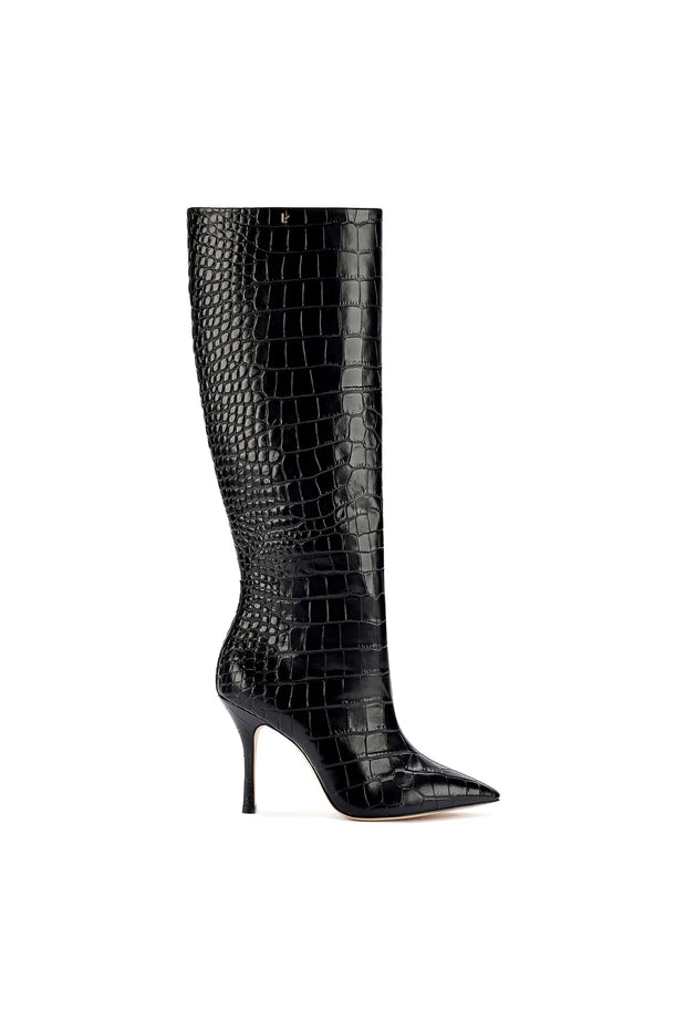 Larroude Kate Boot In Black Stamped Leather