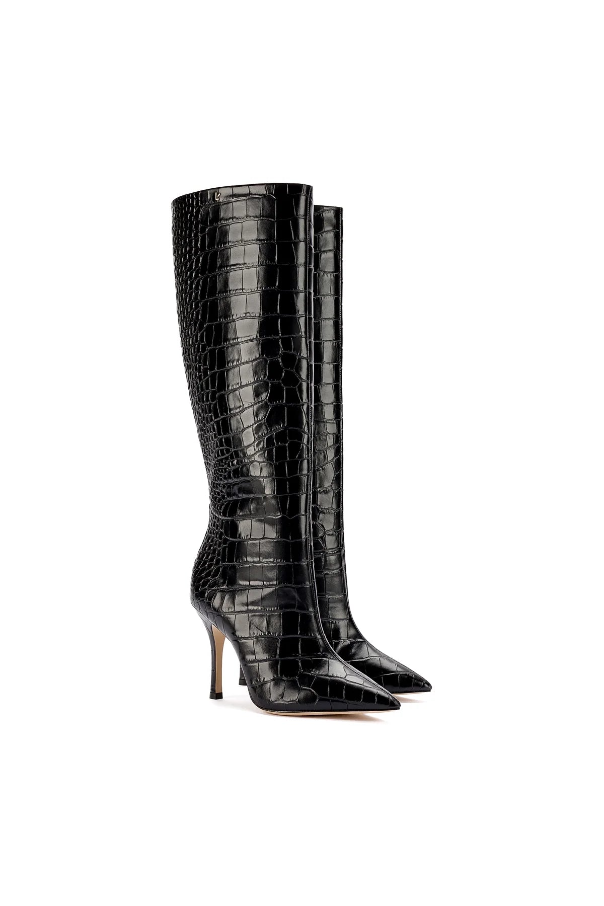 Larroude Kate Boot In Black Stamped Leather