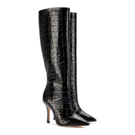 Larroude Kate Boot In Black Stamped Leather