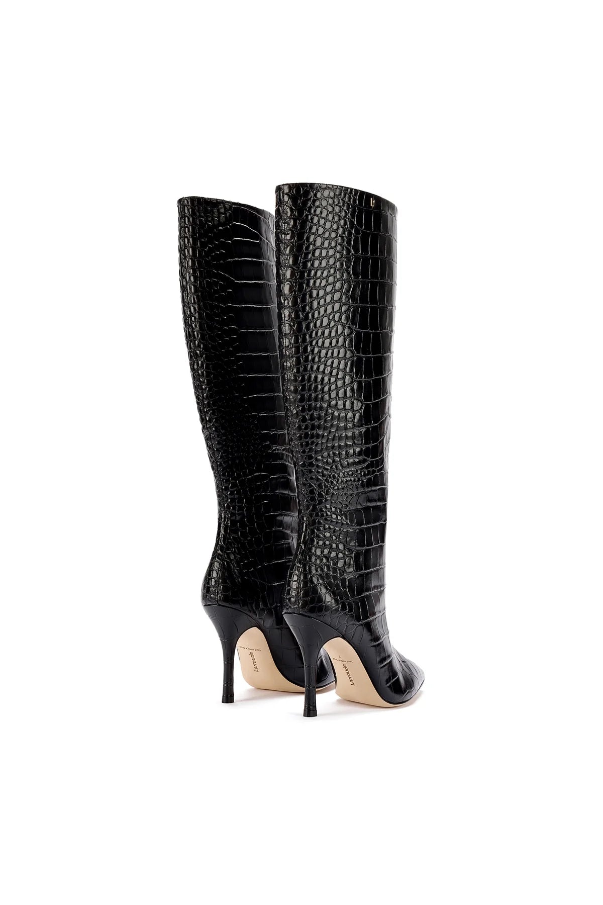 Larroude Kate Boot In Black Stamped Leather