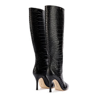 Larroude Kate Boot In Black Stamped Leather