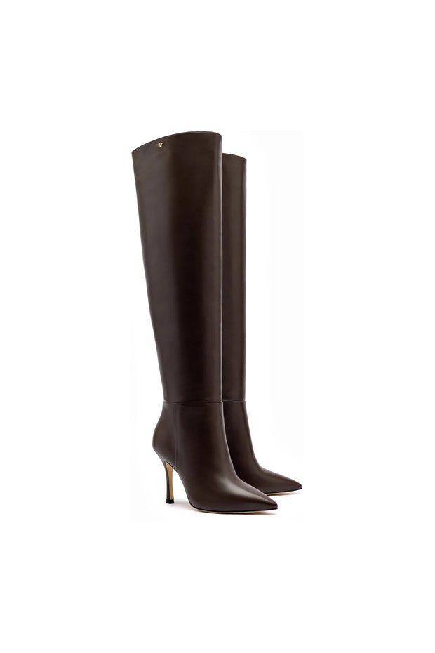 Larroude Kate Hi Boot In Brown Leather