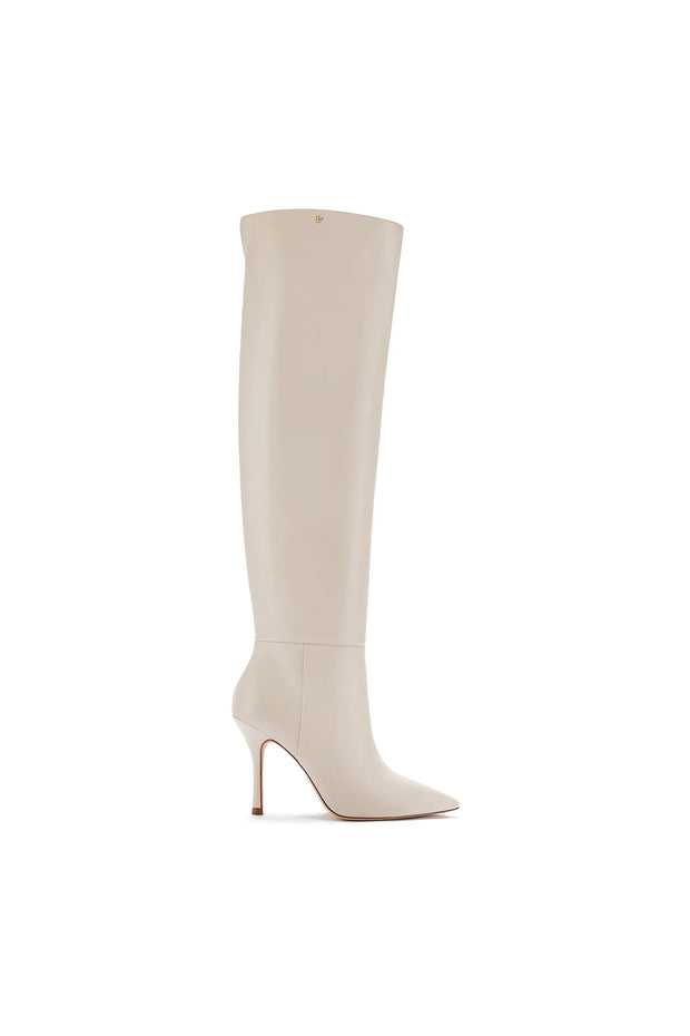 Larroude Kate Hi Boot In Ivory Leather