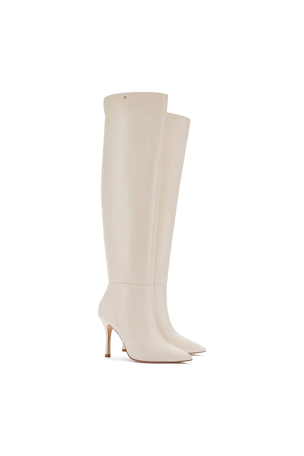 Larroude Kate Hi Boot In Ivory Leather