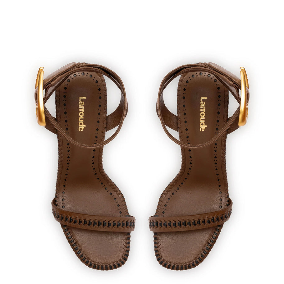 Larroude Verona Sandal In Burnt Umber Leather