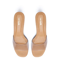 Larroude Vivi Lucite Mule In Tan Leather and Vinyl