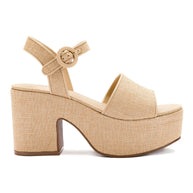 Larroude Miso Platform Strap Sandal In Beige Raffia