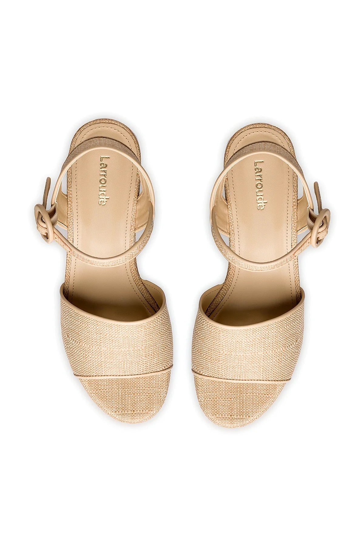 Larroude Miso Platform Strap Sandal In Beige Raffia