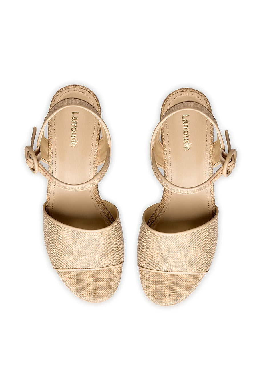 Larroude Miso Platform Strap Sandal In Beige Raffia
