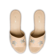 Larroude Miso Platform Sandal In Beige Raffia And Floral Crystals