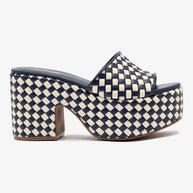 Larroude Miso Platform Sandal In Navy And Ivory Leather