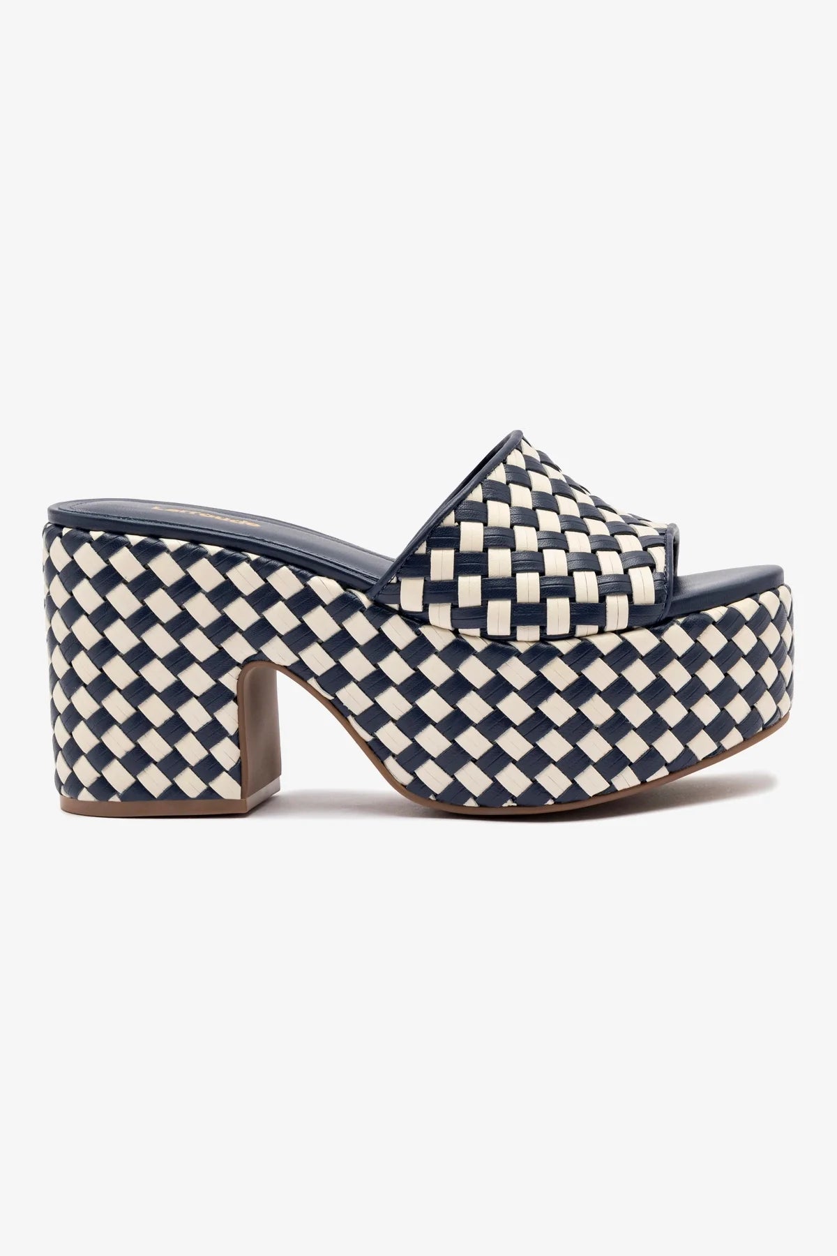 Larroude Miso Platform Sandal In Navy And Ivory Leather