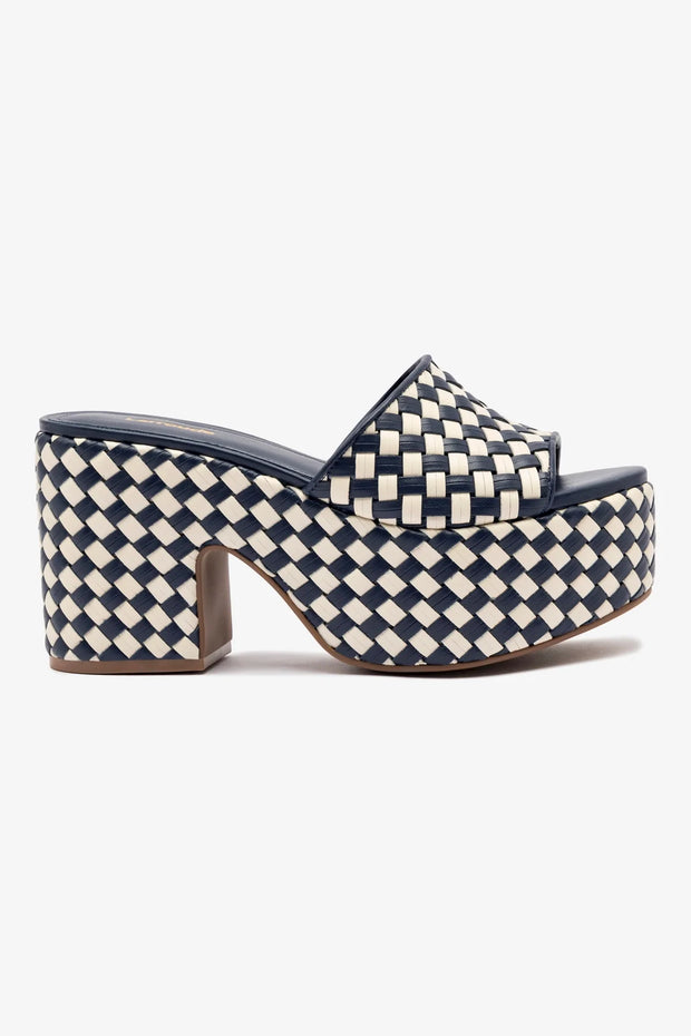 Larroude Miso Platform Sandal In Navy And Ivory Leather
