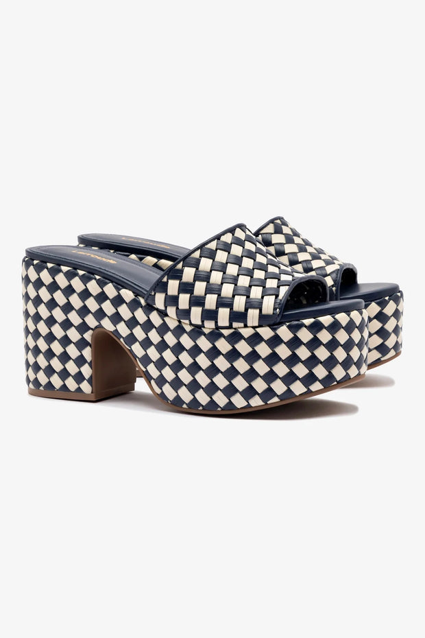 Larroude Miso Platform Sandal In Navy And Ivory Leather