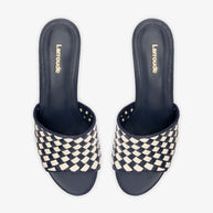 Larroude Miso Platform Sandal In Navy And Ivory Leather
