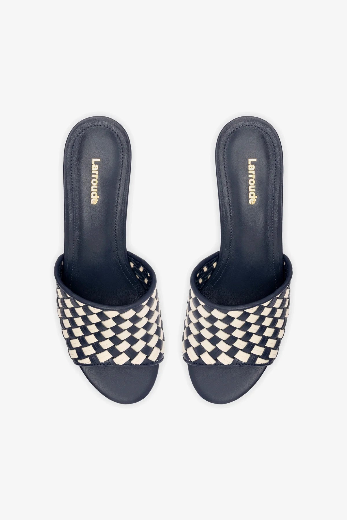 Larroude Miso Platform Sandal In Navy And Ivory Leather