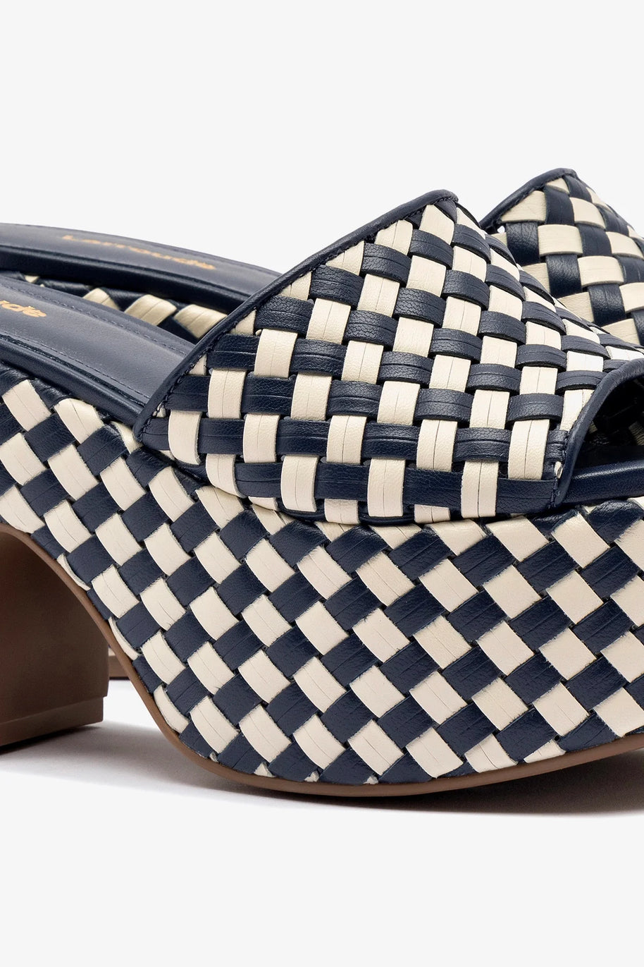 Larroude Miso Platform Sandal In Navy And Ivory Leather